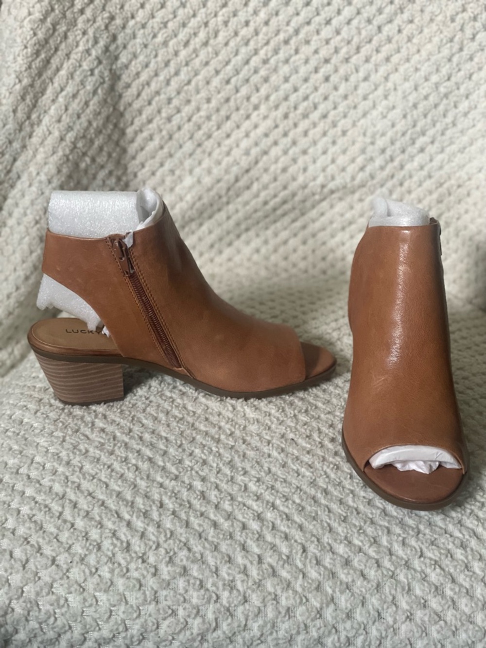 Lucky Brand Women's Open-Toe Heeled Bootie - Brown